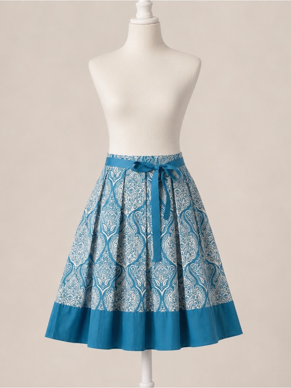 Apt 9 Blue Paisley Pleated A-Line Skirt Ribbon Waist Size 14
